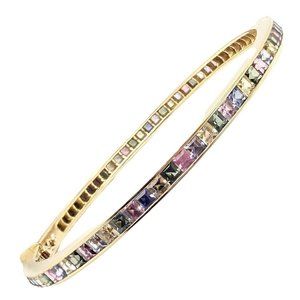 Authentic! Julius Cohen 18k Yellow Gold Diamond Pastel Color Stone Cuff Bracelet